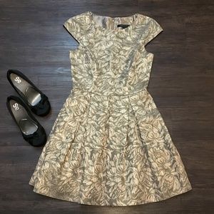 French Connection Metallic Gold Patterned Dress